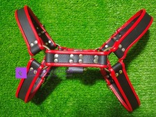 Leather Harness for men adult Red Black Bulldog Leather Harness Club Wear Belts