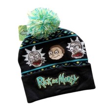 Rick and Morty Blue Green Pom Pom Beanie Ages 14