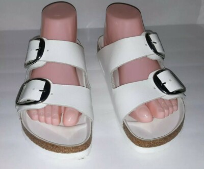 BIRKENSTOCK ARIZONA BIG BUCKLE SLIDE SANDAL WHITE LEATHER SIZE 38