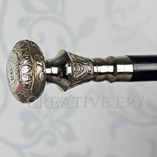 Antique Maritime Brass Silver Handle Black Wood Walking Stick Vintage Cane Gift