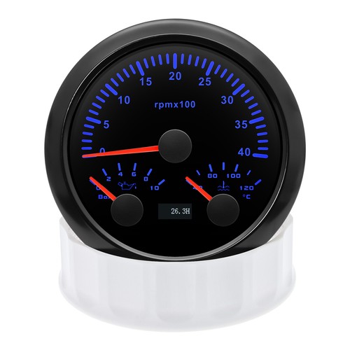 85mm Black 3 In 1 Gauge Tachometer 4000RPM with Water Temp Oil Pressure for Boat - Picture 5 of 16