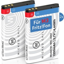 2x Akku für AVM FRITZ!Fon M3 Telefon Zusatzakku Ersatzakku Batterie Fritz Fon