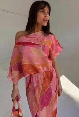 EX Never Fully Dressed Tilly Plisse Abstract Print Pink Dress XS - XL RRP £129