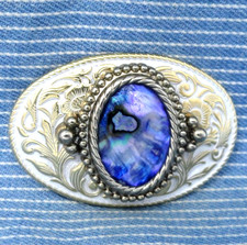 Petite Western Dress Belt Buckle Iridescent Purple Abalone Shell Vtg 80s .CPA732