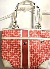 COACH Monogram Chelsea Heritage Stripe Dbl Handle PVC-Leather Tote F15134, COA