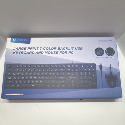 X9 Performance Large Print 7-Color Backlit Wired USB Keyboard & Mouse for PC NOB