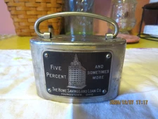 PORTABLE SAFE VINTAGE METAL PROMO COIN BANK HOME SAVINGS & LOAN YOUNGSTOWN OHIO