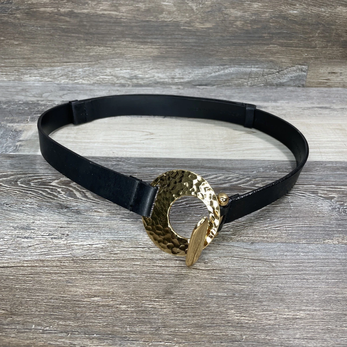 Chicos Black Split Leather Belt Size S/M Adjustable Gold  display picture 1