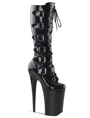 Pleaser INFINITY-2049 9 Inch Heel, 5 1/4 Inch Platform Front Lace-Up Knee Boot
