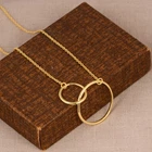 Gold Plated Double Interlocking Circle Pendant Necklace Women Minimalist Jewelry