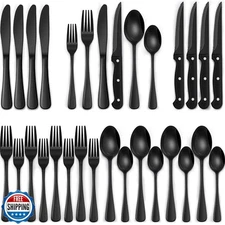 EWFEN 24-Piece Silverware Set with Steak Knives, Food-Grade Stain