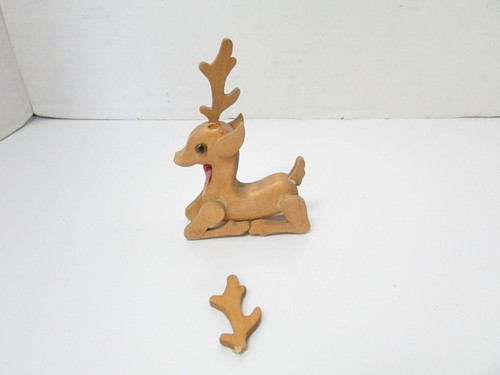 Preowned 7 Wooden Reindeer Bow Xmas Decor Few Broken Pieces Standing and Sitting - Picture 3 of 9