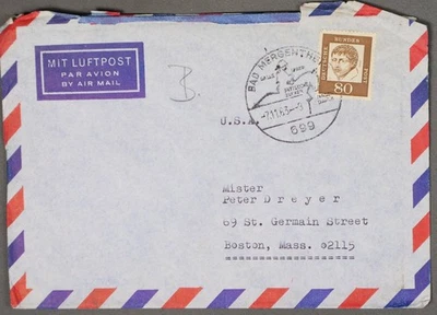MayfairStamps Germany 1963 Bad Mergenthen Horse Event to Boston MA Air Mail Cove - Image 1 of 2