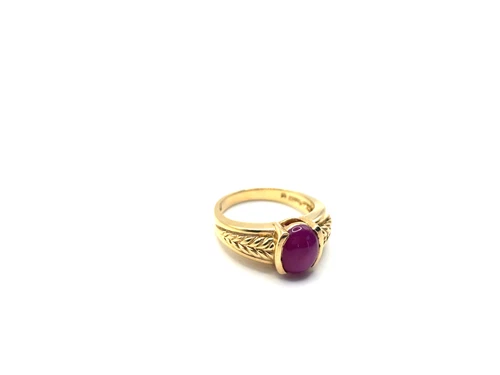 VTG STERLING & VERMEIL FX STAR RUBY RING; SIDE LEAF DESIGN SZ 5 3/4; 4.2 GMS