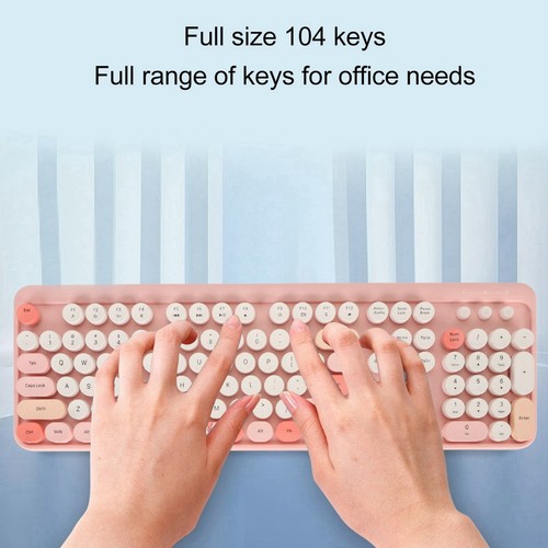Rosa Drahtlose Tastatur Und Maus Combo Schöne Schnurlose Retro Runde Tastat DON - Bild 18 von 24