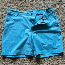 Faherty All Day Men s Blue Cotton Chino Shorts 7in Flat Front Pockets. 35 waist
