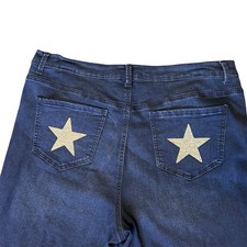 Gloria Vanderbilt Capri Jeans Amanda Sz 16W Bling Rhinestone Dark Denim Womens