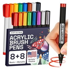 Acrylic Paint Pens Brush Tip, 8 Metallic  8 Basic Colors Acrylic 16 Brush Tip