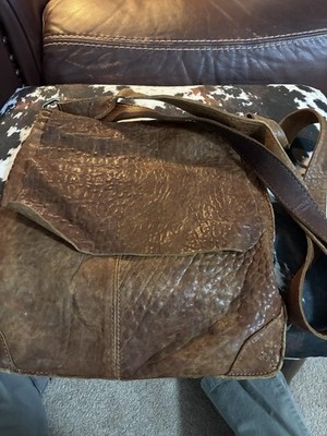 MAXON COLLECTION Soft Brown Textured Leather Crossbody Bag Made in Italy 12x12in