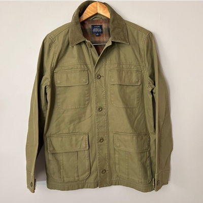 #ad J. Crew Mens Small Green Barn Chore Coat Utility Jacket Flannel Lined Outerwear $49.49