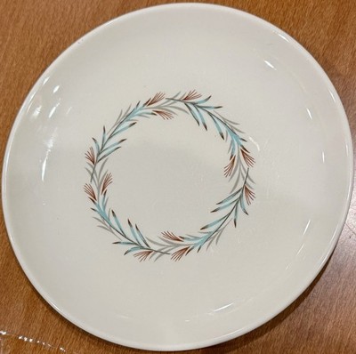 Fortune Brand China Bread Plates Vine Wreath Light Blue-Rust-Brown & Gray Set 2