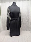 women's size large black mini dress long lace sleeves turtle neck winter goth I2