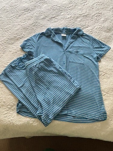 SOMA 2 Piece Cool NightsPajama Set Capri Blue White Striped -S - Picture 9 of 13