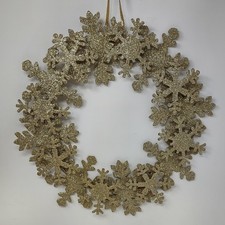 Glamorous Gold/Champagne Sparkle Glitter Wreath 14  Break Apart Metal Snowflakes