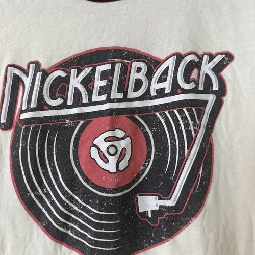 Nickelback Womens Record Natural Ringer Tee Fan Shirt T-shirt Size M Band - Picture 2 of 4
