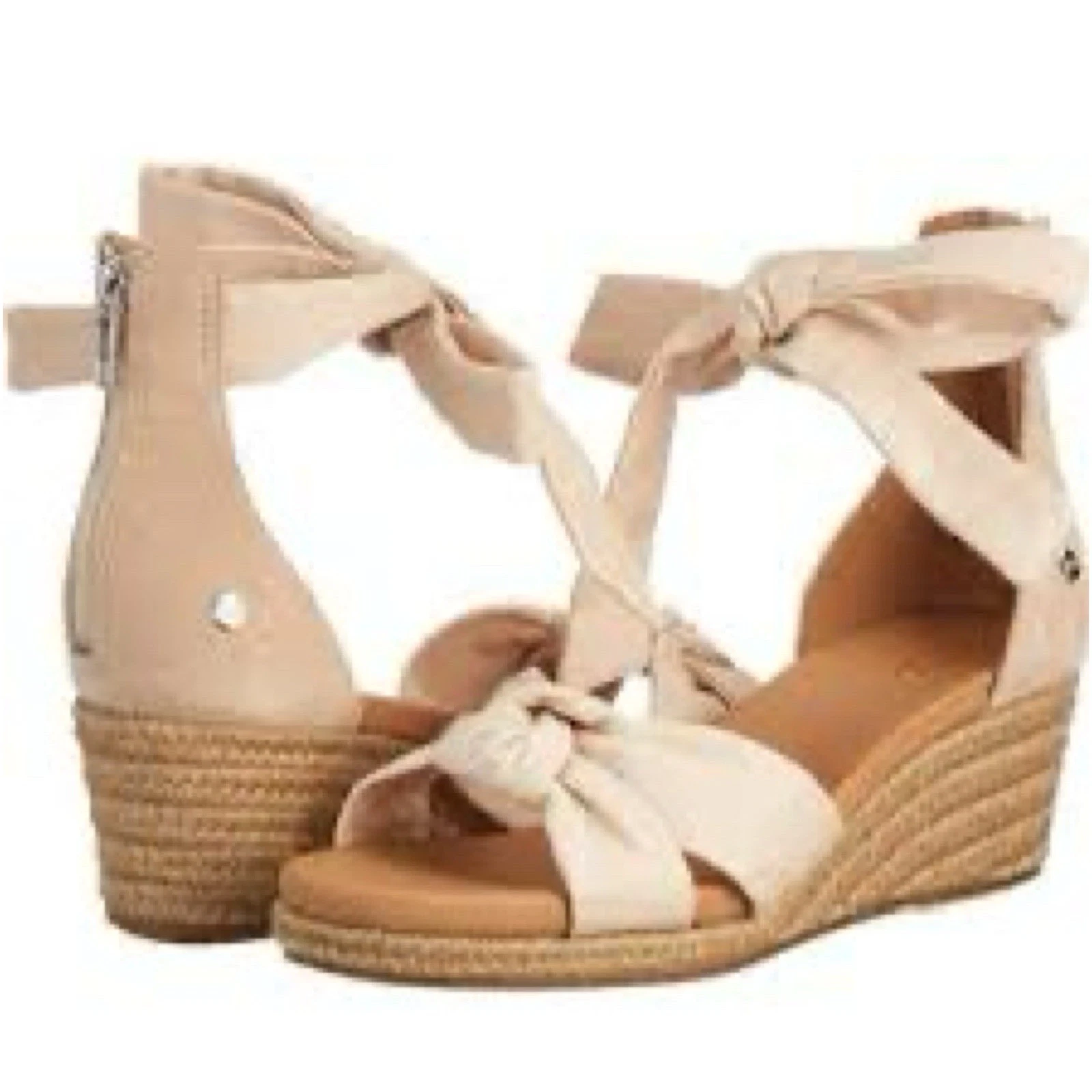 Sandali UGG Yarrow cravatta fiocco alla caviglia espadrillas zeppa tela naturale donna 7 5