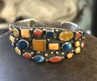 Big Sterling Precious Stone 86 Grams Vintage Cuff Bracelet Gorgeous — photo 1