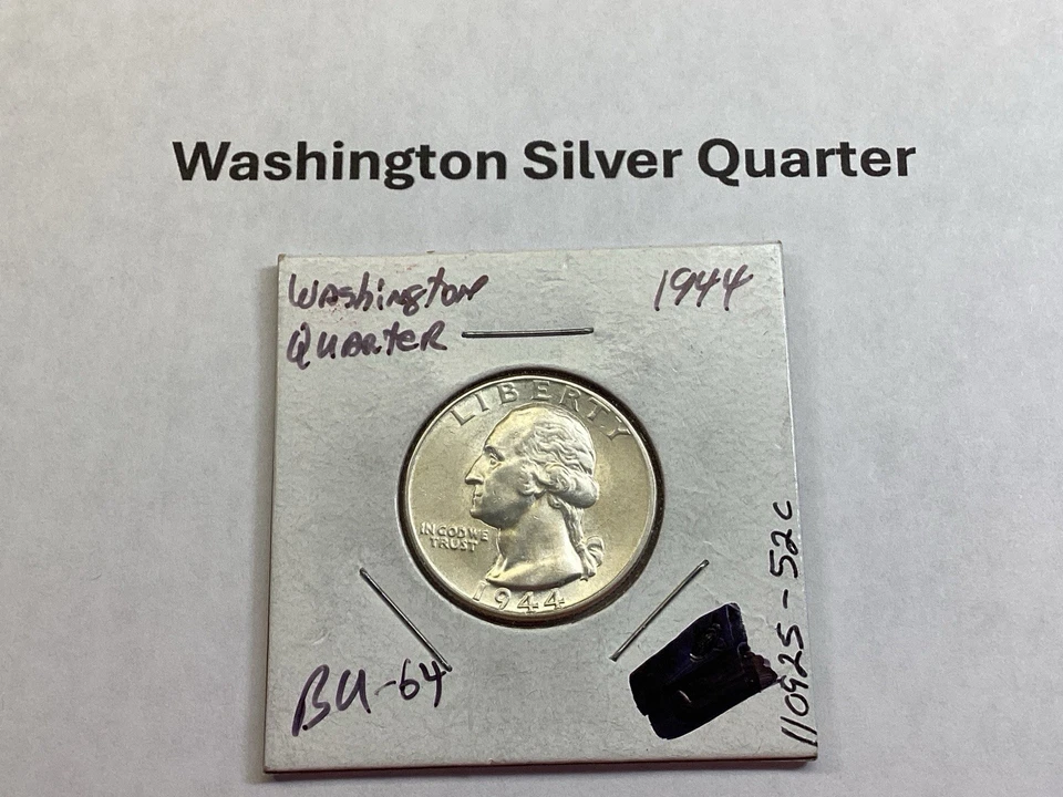 1944 Washington Silver Quarter in BU Condition Semi Key Date 110925 52c - Image 2 of 4