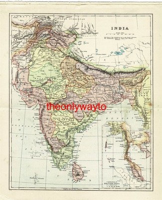 Indien, kleine J Bartholomäus Karte, Buchillustration, 1903