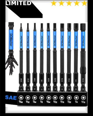 10-Piece Impact Allen Key Drill Bit Set - 4-Inch Long Hex Bit Set (Metric), Magn