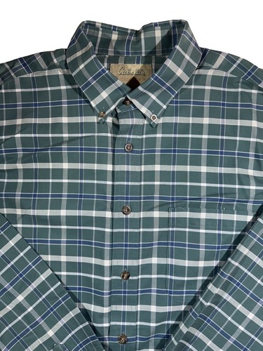 Cabela's Outfitter Series Large Men Button Up Shirt Green Cotton Outdoor