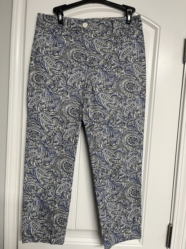 TALBOTS STRETCH CAREER DRESS pants PETITE 4 Cropped Paisley Pockets Chino EUC
