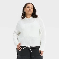 Women's Relaxed Textured Hooded Pullover Sweater - Future Collective Off-White