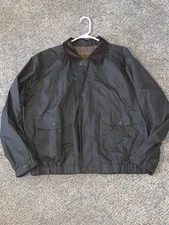 VTG Ducks Unlimited Bomber Jacket Waxed Cotton Leather Collar Flannel Lined Lrg.