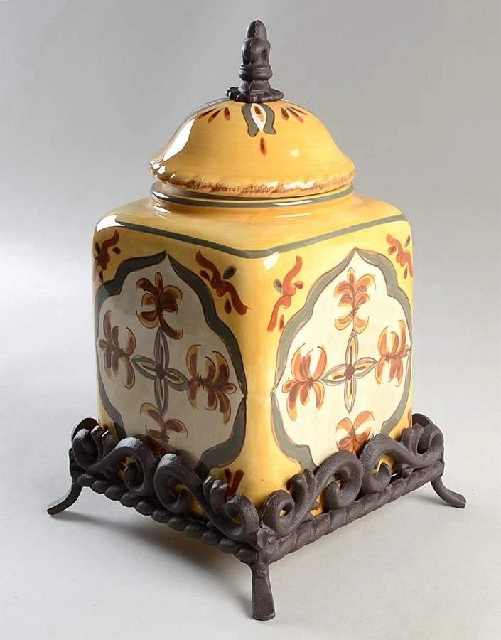 Sienna by Artimino Medium Ceramic Canister Italian Yellow With Metal Stand