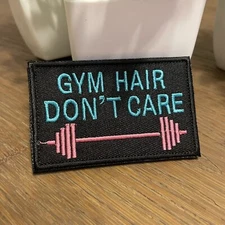 Gym Hair Don’t Care Fitness Inspired Workout Hook And Loop Patch Bags Vest Etc.