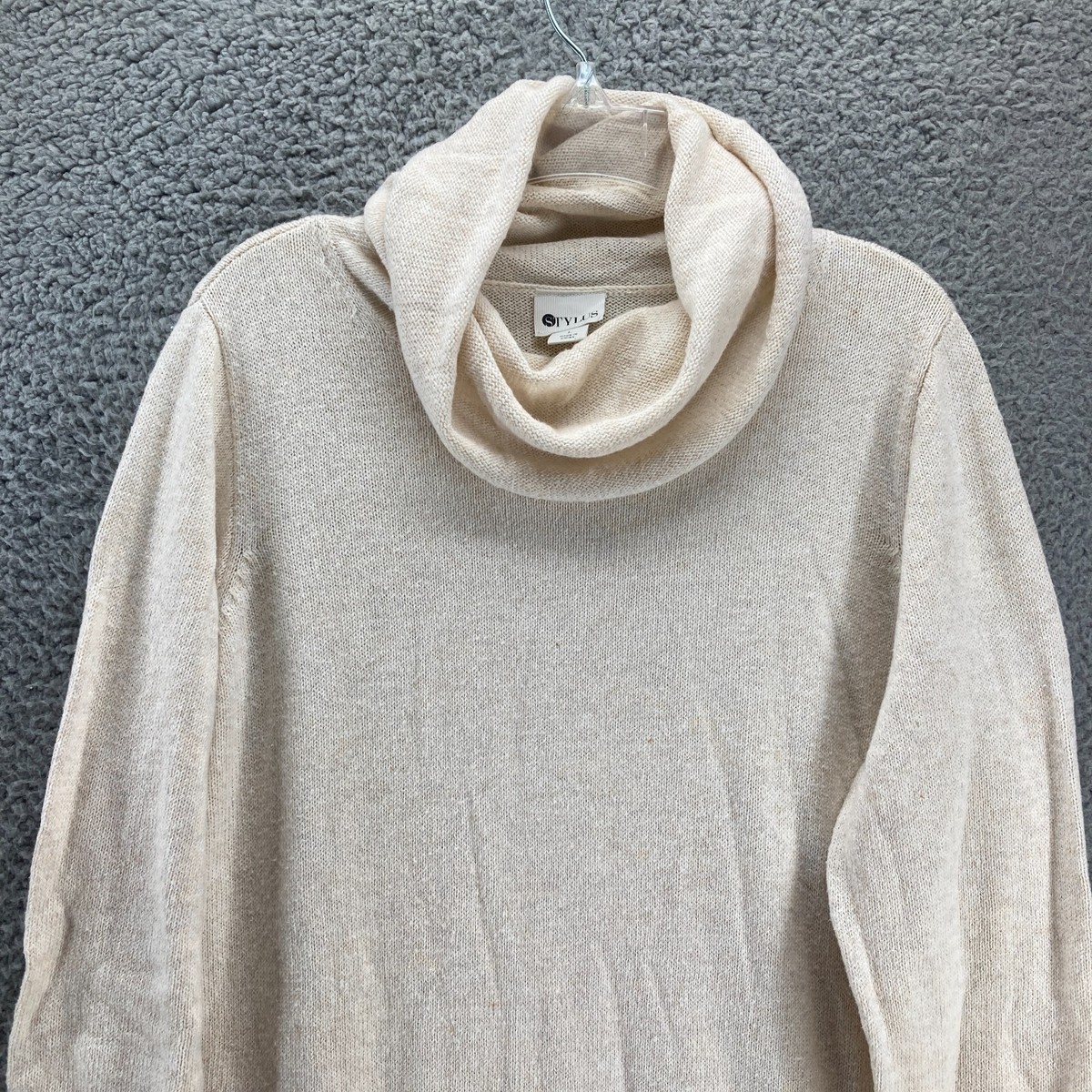 Asymmetrical Cowl Neck Sweater Womens L Ivory Cotton Blend
