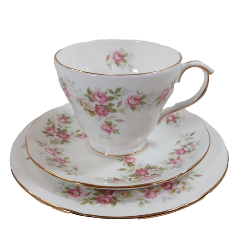 Duchess June Bouquet Trio Tasse Untertasse Beilagenteller rosa & weiße Rosen 180 ml