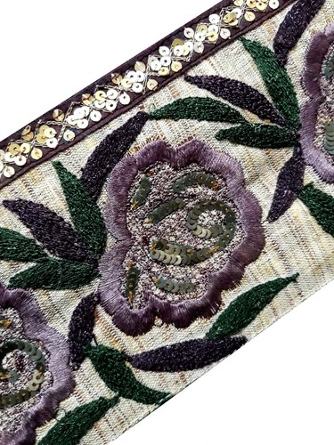 Vintage Saree Border India Decorative Trim Antique Embroidered Ribbon Silk Sari - Picture 5 of 8