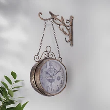 Double Sided Wall Clock Vintage Metal Clock European Style Hanging Clock 7.7Inch