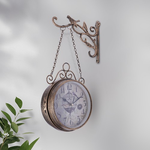 Retro Double-Sided Garden Wall Clock Vintage Industrial Two Sides Wall Hanging - Picture 10 of 12