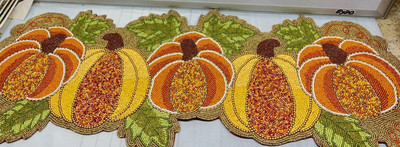 Thanksgiving Pumpkin Beaded Table Runner Yellow Orange  New NWT