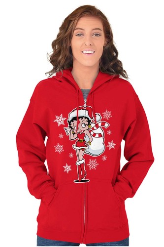 Betty Boop Santa Christmas Winter Holiday Womens Zip Hooded Sweatshirt Hoodie - Picture 5 of 9