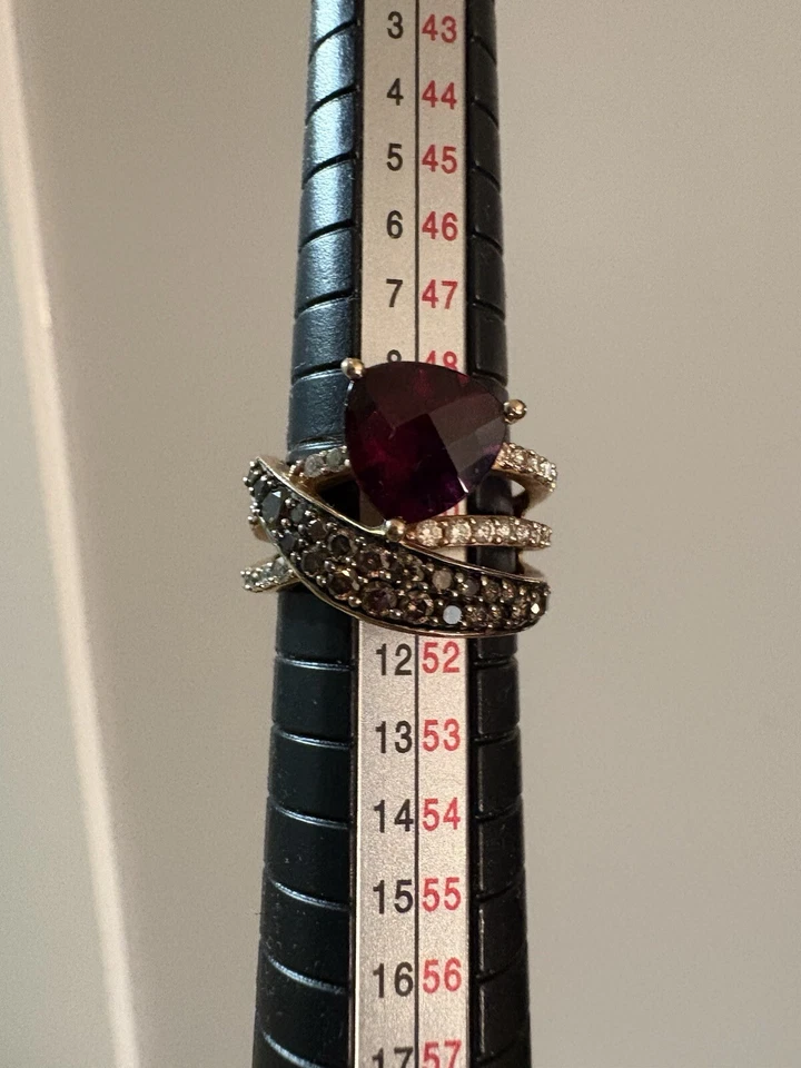 Rodolita frambuesa oro rosa 14K LeVian 3,25 CTS y 3/4 CTS diamantes talla 5 3/4 Foto 3 de 4