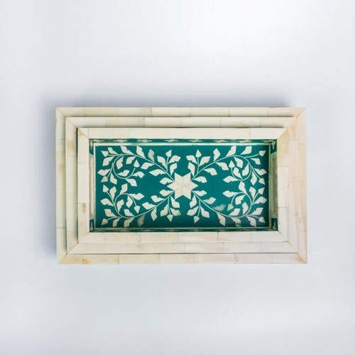 Bone Inlay Tray- Handmade Teal Scroll Vine - Picture 12 of 12