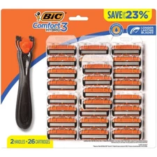 BIC Comfort 3 Hybrid Men's Disposable Razor - 2 Handles + 26 Refill Cartridges